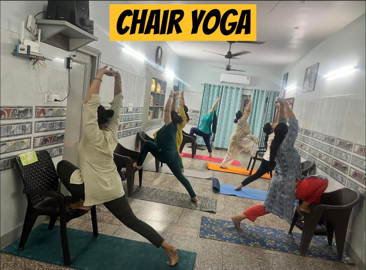 Accessible chair yoga class for seniors and desk professionals at Nirankari Yoga Centre, Gurugram